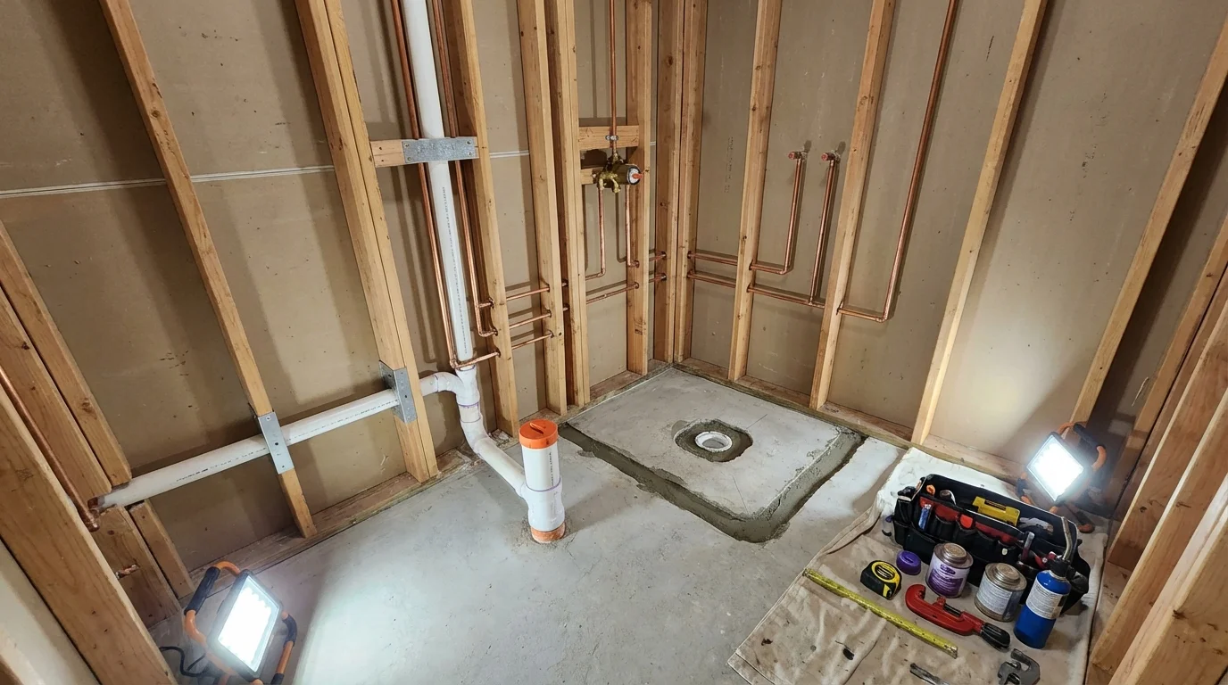 Bathroom rough-in plumbing during remodel by Johns Plumbing LLC in Zapata