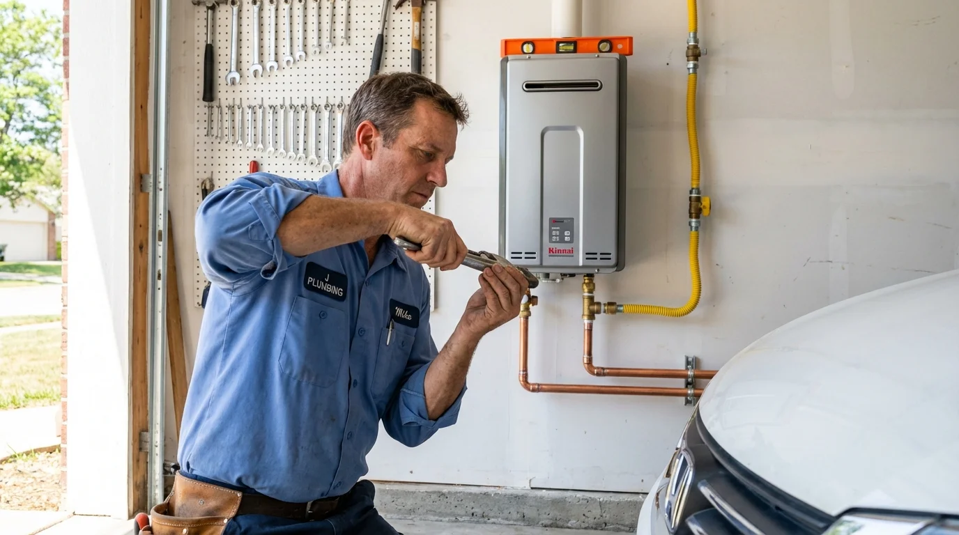 Tankless water heater installation by a Johns Plumbing LLC plumber in Zapata